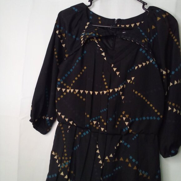 Jessica Simpson Dress Women 6 Half Sleeve Pleats Pattern Black Blue - Picture 5 of 16